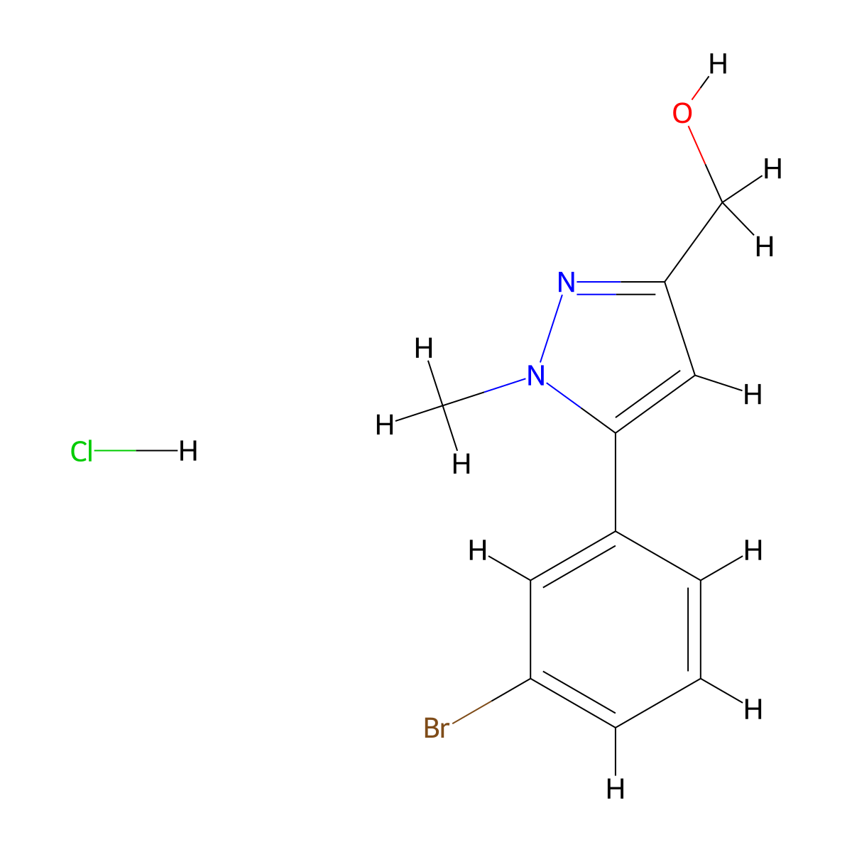 (5-(3-Bromophenyl)-1-methyl-1H-pyrazol-3-YL)methanol hydrochloride molecular structure, CAS 2413376-79-9