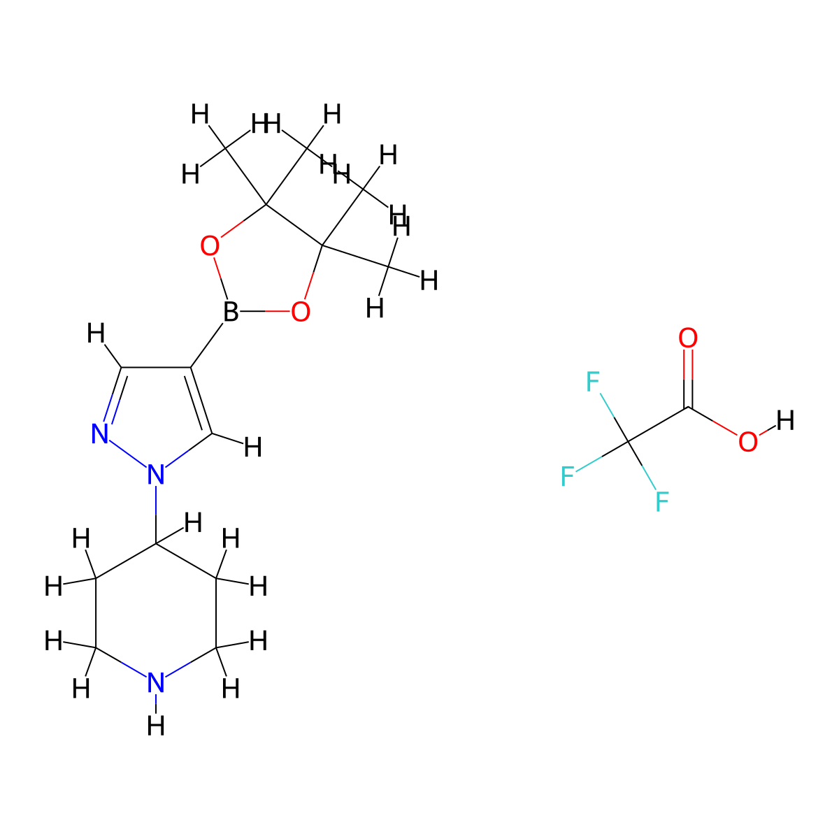 Piperidine, 4-[4-(4,4,5,5-tetramethyl-1,3,2-dioxaborolan-2-yl)-1H-pyrazol-1-yl]-, 2,2,2-trifluoroacetate (1:1) molecular structure, CAS 2413377-63-4