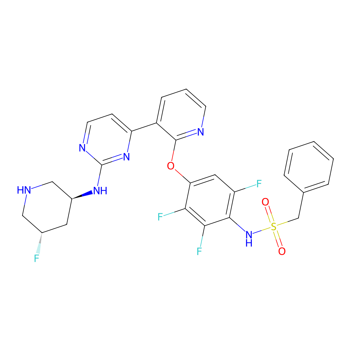 1-phenyl-N-[2,3,6-trifluoro-4-[[3-[2-[[(3S,5S)-5-fluoropiperidin-3-yl]amino]pyrimidin-4-yl]-2-pyridinyl]oxy]phenyl]methanesulfonamide molecular structure, CAS 2413455-99-7