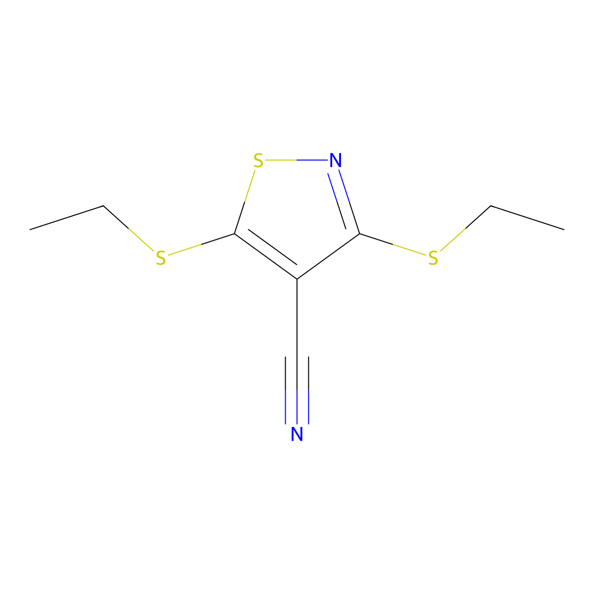 3,5-Bis(ethylthio)-4-isothiazolecarbonitrile molecular structure, CAS 24135-13-5