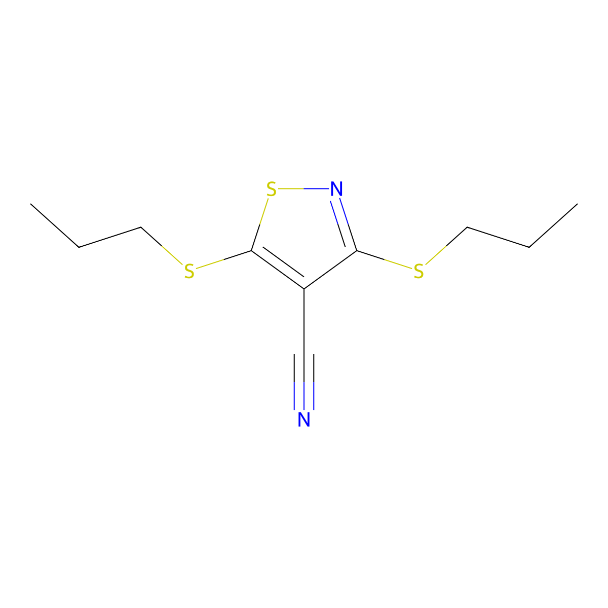 3,5-Bis(propylthio)-4-isothiazolecarbonitrile molecular structure, CAS 24135-14-6