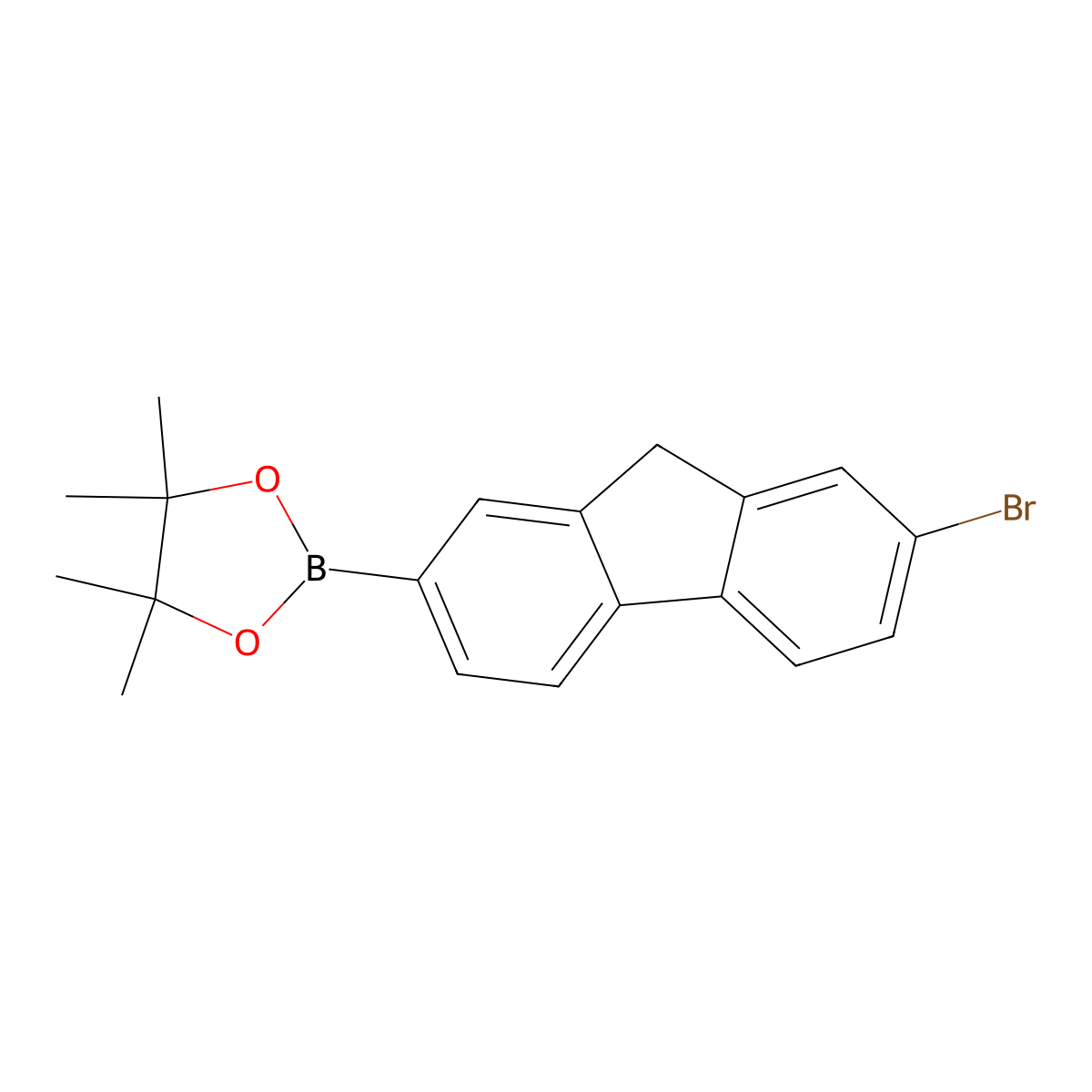 2-(7-bromo-9H-fluoren-2-yl)-4,4,5,5-tetramethyl-1,3,2-dioxaborolane molecular structure, CAS 2413579-15-2