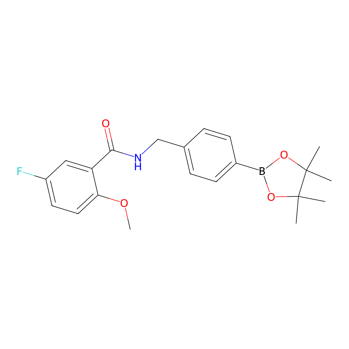 5-Fluoro-2-methoxy-N-(4-(4,4,5,5-tetramethyl-1,3,2-dioxaborolan-2-yl)benzyl)benzamide molecular structure, CAS 2413660-30-5