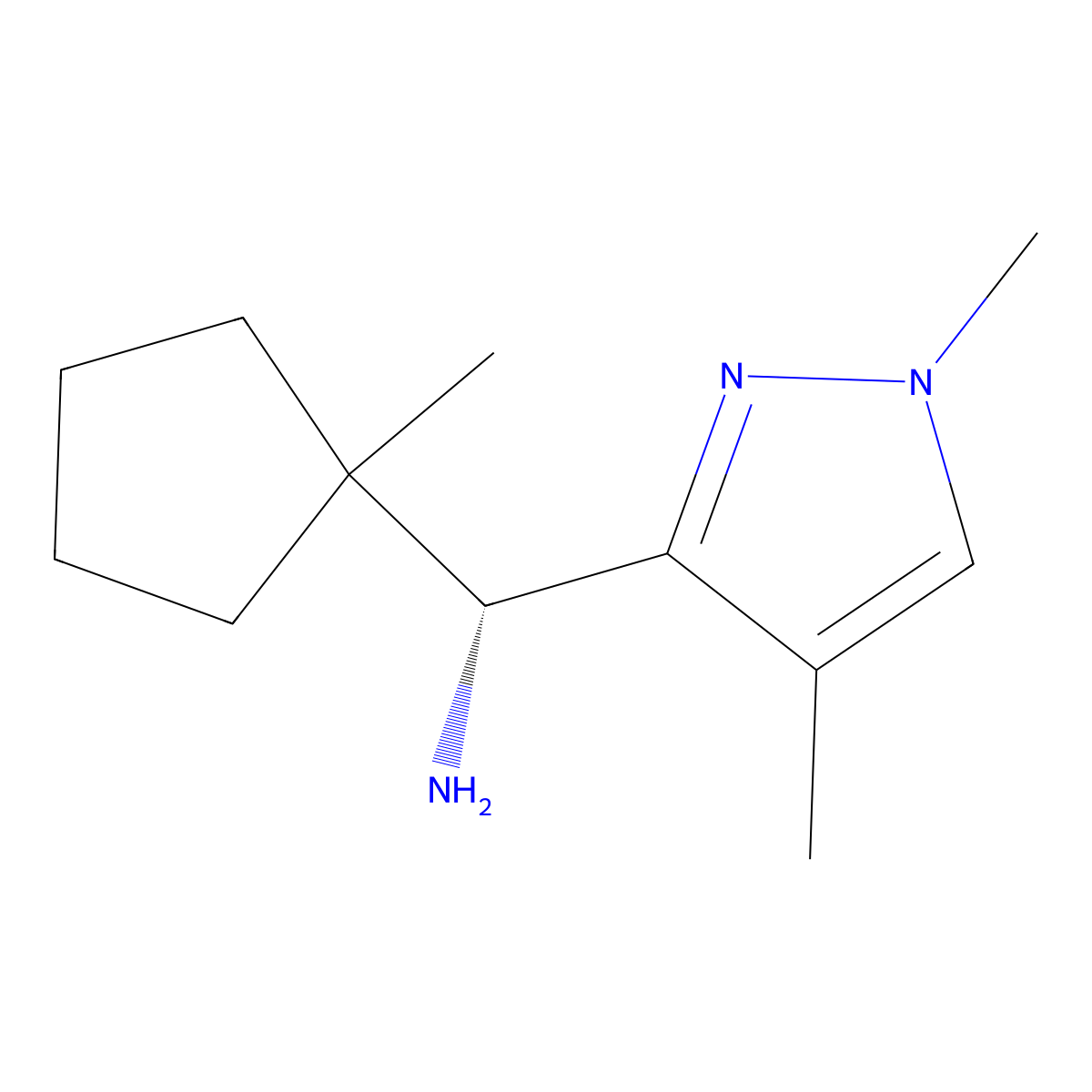 (R)-(1,4-Dimethyl-3-pyrazolyl)(1-methylcyclopentyl)methanamine molecular structure, CAS 2413694-45-6