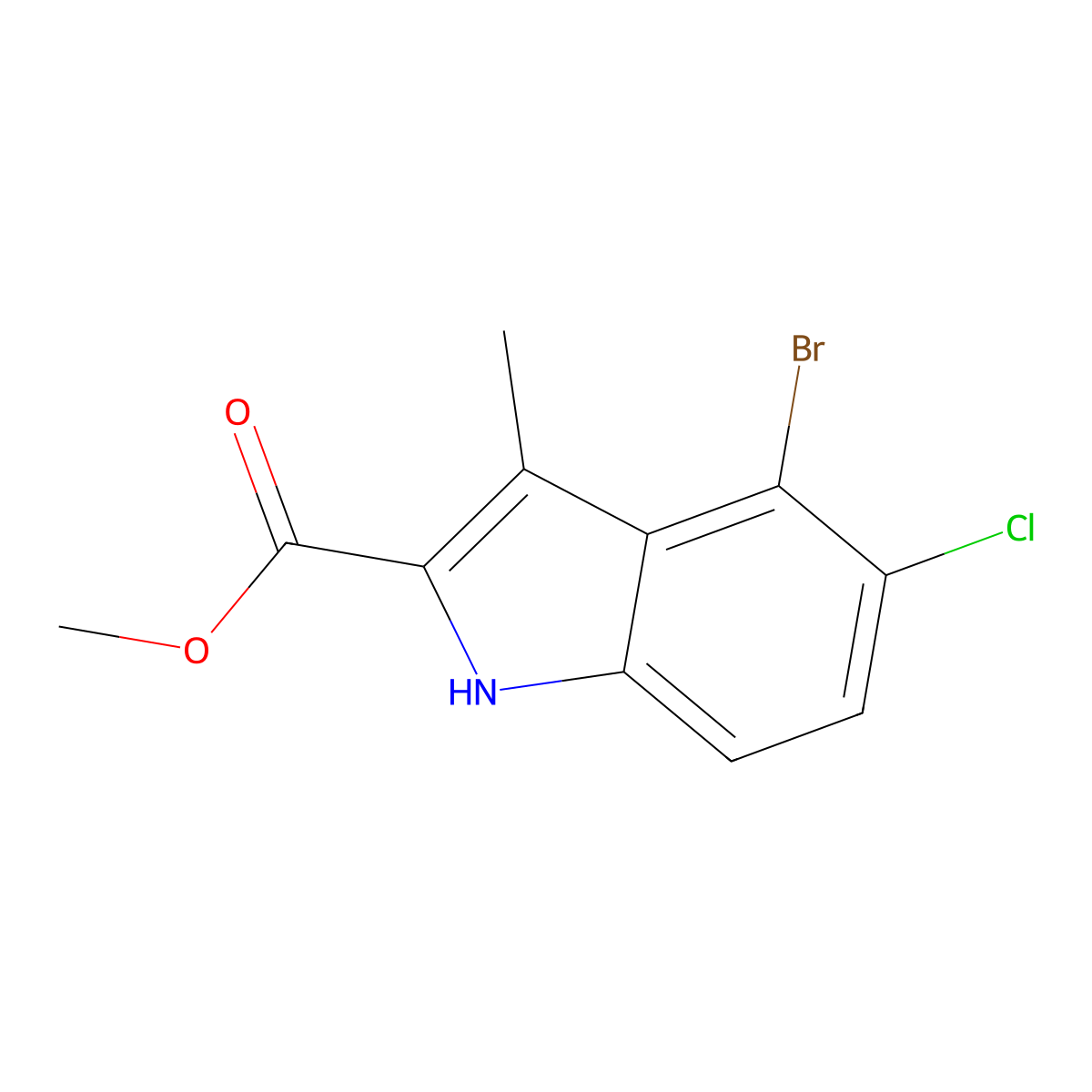 Methyl 4-bromo-5-chloro-3-methyl-1H-indole-2-carboxylate molecular structure, CAS 2413725-84-3