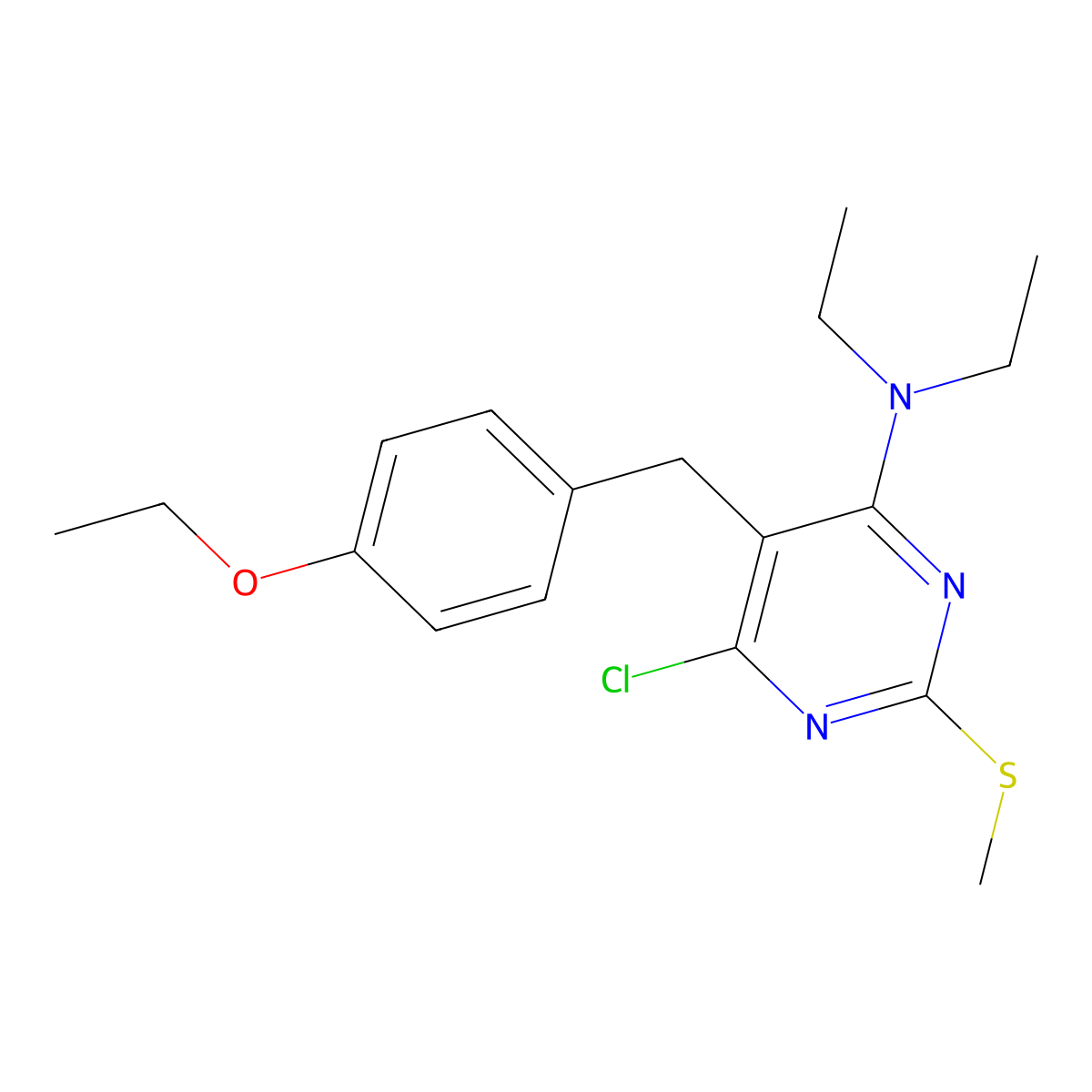 {6-Chloro-5-[(4-ethoxyphenyl)methyl]-2-methylthiopyrimidin-4-yl}diethylamine molecular structure, CAS 24138-68-9