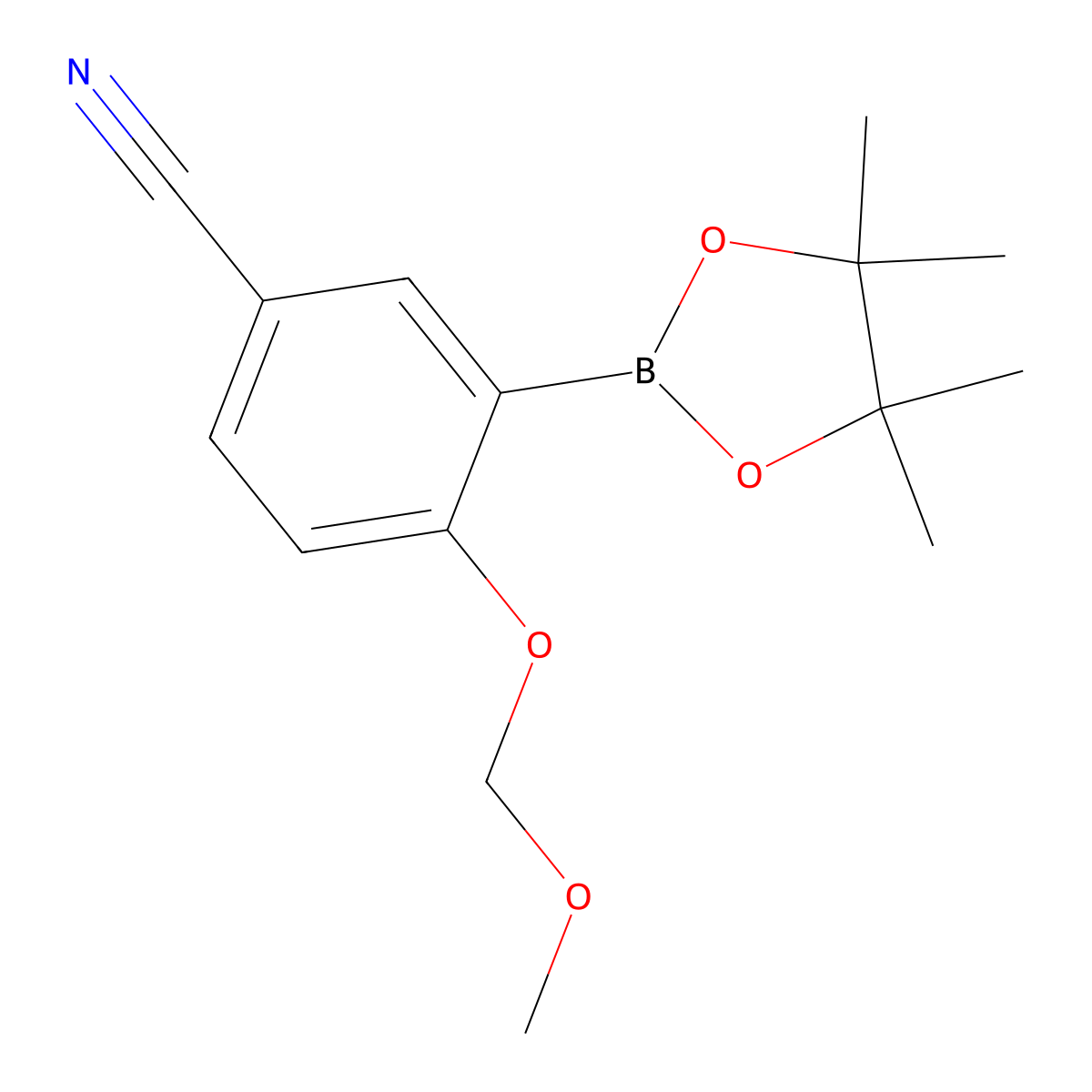 4-(Methoxymethoxy)-3-(4,4,5,5-tetramethyl-1,3,2-dioxaborolan-2-yl)benzonitrile molecular structure, CAS 2413838-13-6
