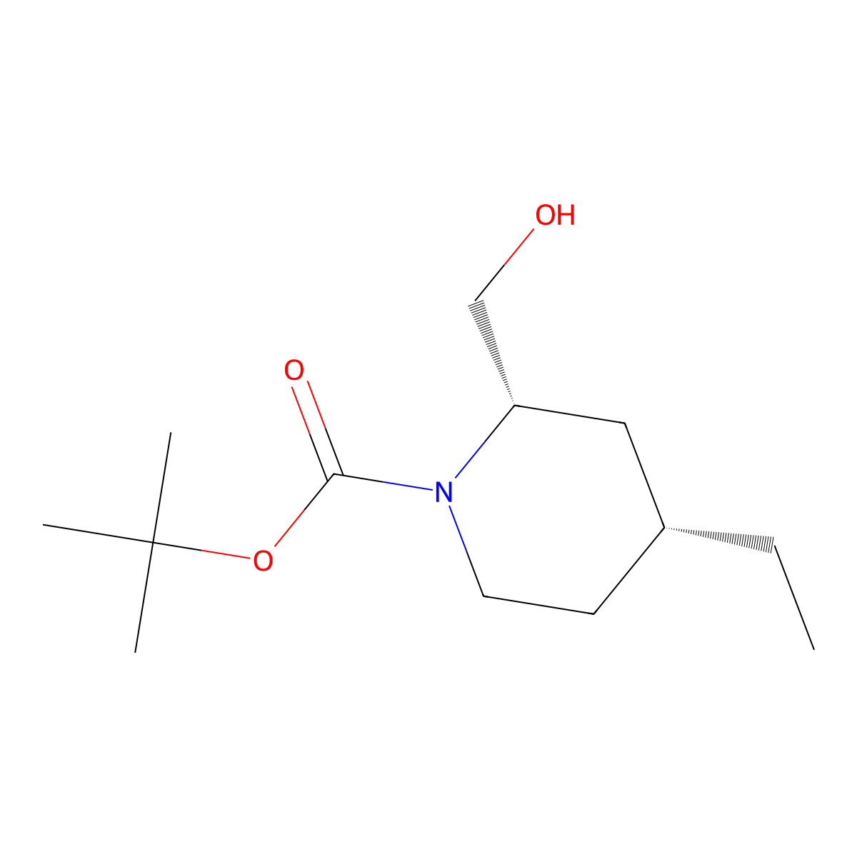 rac-tert-butyl (2R,4S)-4-ethyl-2-(hydroxymethyl)piperidine-1-carboxylate molecular structure, CAS 2413846-31-6