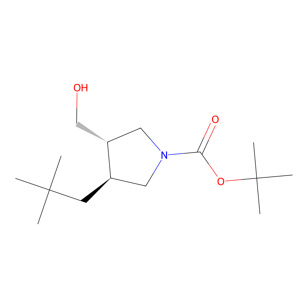 rac-tert-butyl (3R,4R)-3-(2,2-dimethylpropyl)-4-(hydroxymethyl)pyrrolidine-1-carboxylate molecular structure, CAS 2413846-32-7