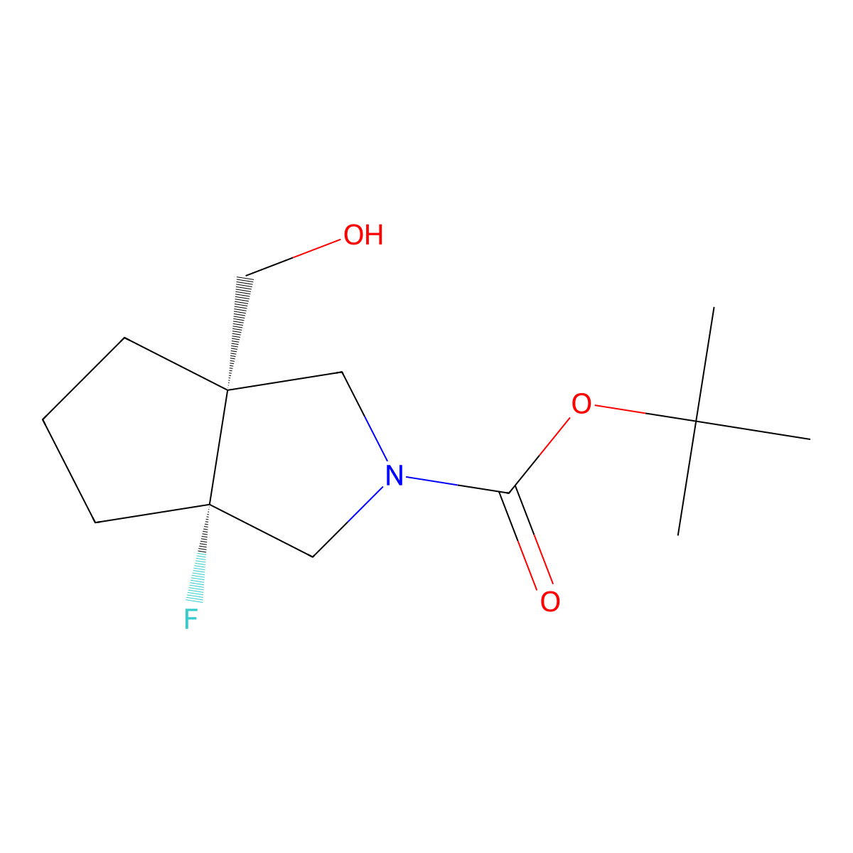 rac-tert-butyl (3aR,6aS)-3a-fluoro-6a-(hydroxymethyl)-octahydrocyclopenta[c]pyrrole-2-carboxylate molecular structure, CAS 2413846-36-1