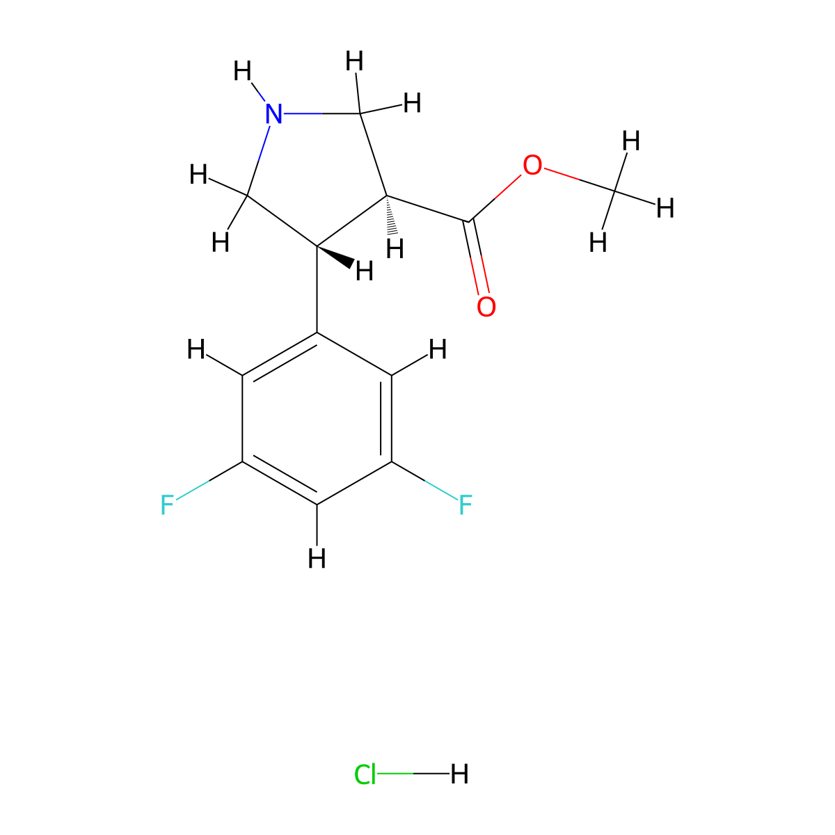 rac-methyl (3R,4S)-4-(3,5-difluorophenyl)pyrrolidine-3-carboxylate hydrochloride, trans molecular structure, CAS 2413846-69-0