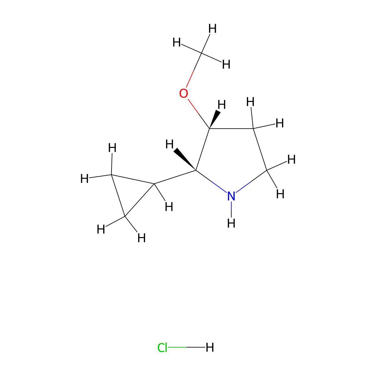 rac-(2R,3R)-2-cyclopropyl-3-methoxypyrrolidinehydrochloride,cis molecular structure, CAS 2413846-76-9