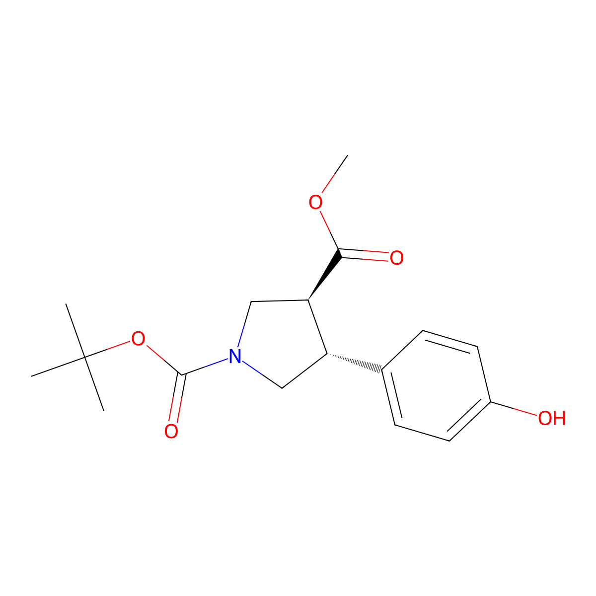 rac-1-tert-butyl 3-methyl (3R,4S)-4-(4-hydroxyphenyl)pyrrolidine-1,3-dicarboxylate molecular structure, CAS 2413847-05-7
