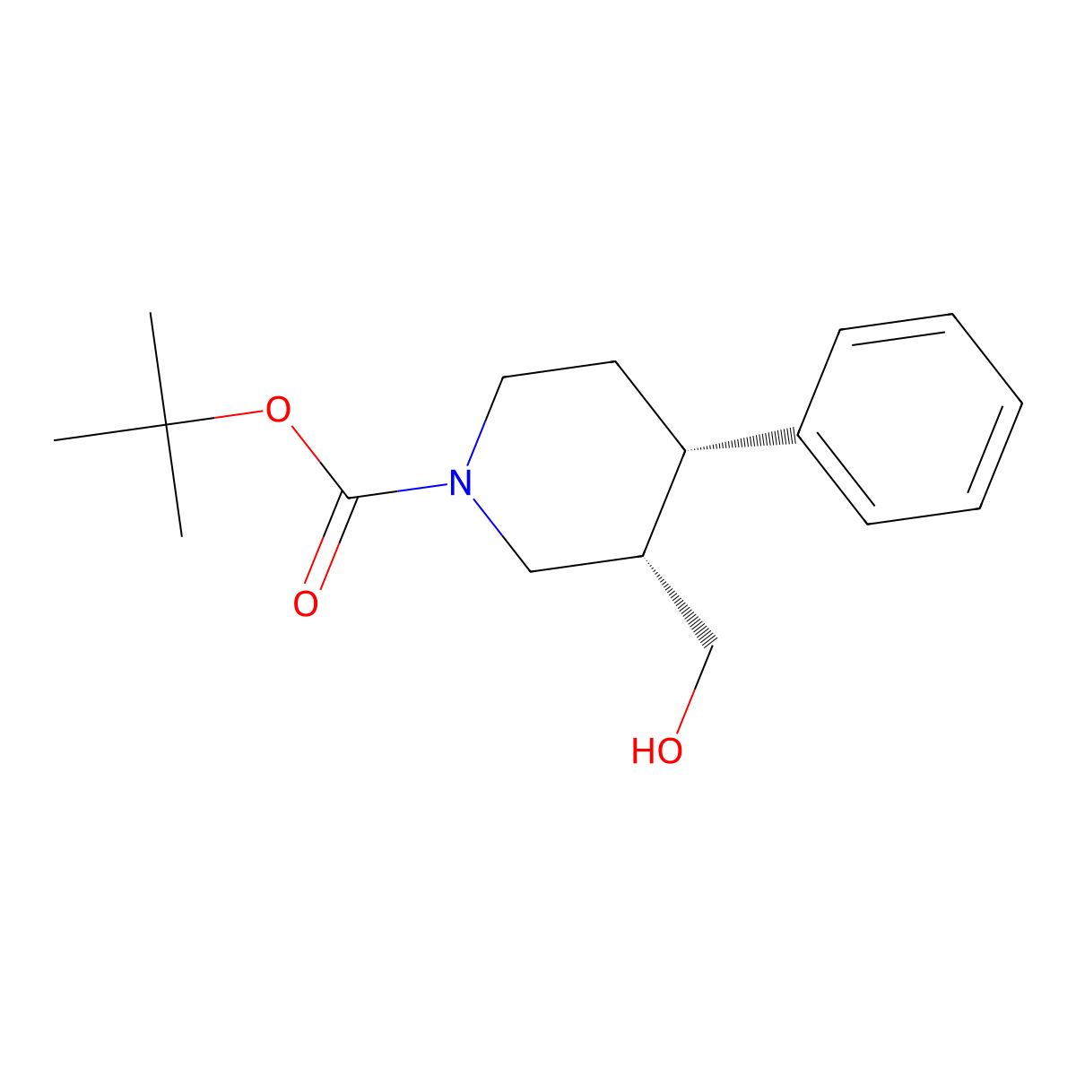 rac-tert-butyl (3R,4R)-3-(hydroxymethyl)-4-phenylpiperidine-1-carboxylate molecular structure, CAS 2413847-09-1