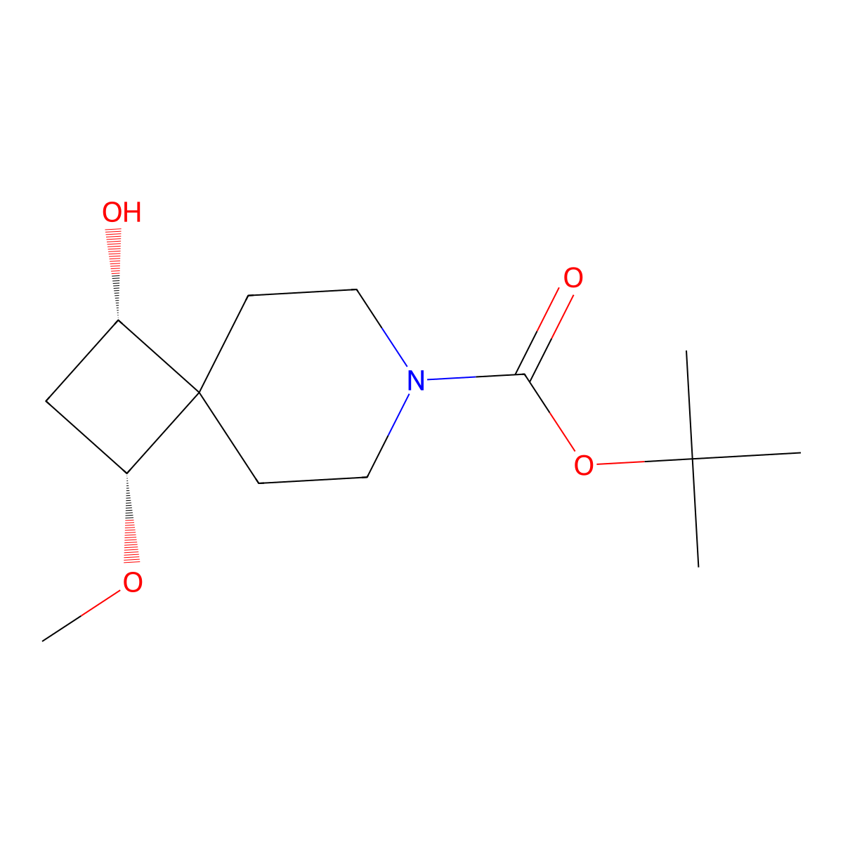 rac-tert-butyl (1R,3S)-1-hydroxy-3-methoxy-7-azaspiro[3.5]nonane-7-carboxylate molecular structure, CAS 2413847-35-3