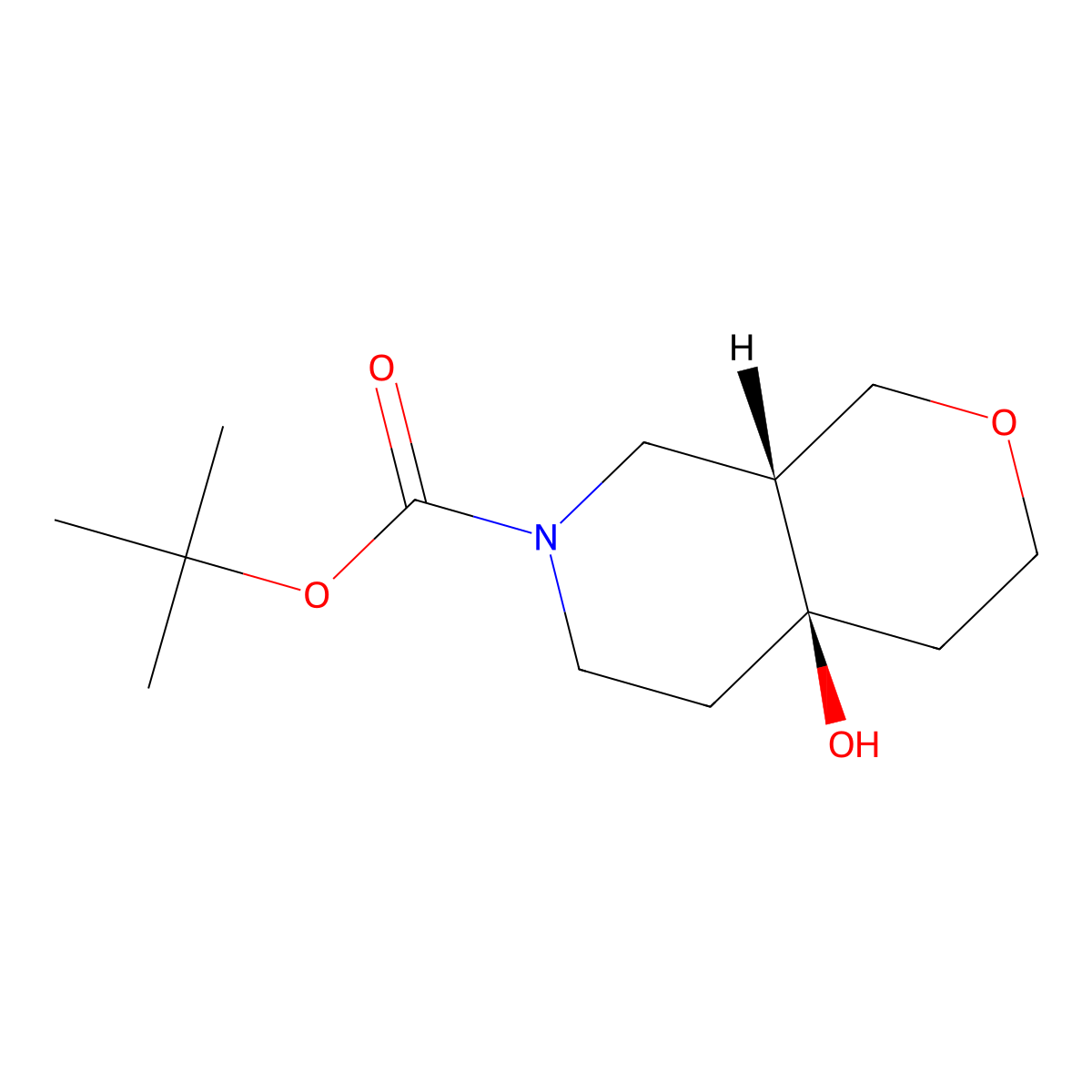 rac-tert-butyl (4aR,8aR)-4a-hydroxy-octahydro-1H-pyrano[3,4-c]pyridine-7-carboxylate molecular structure, CAS 2413847-43-3