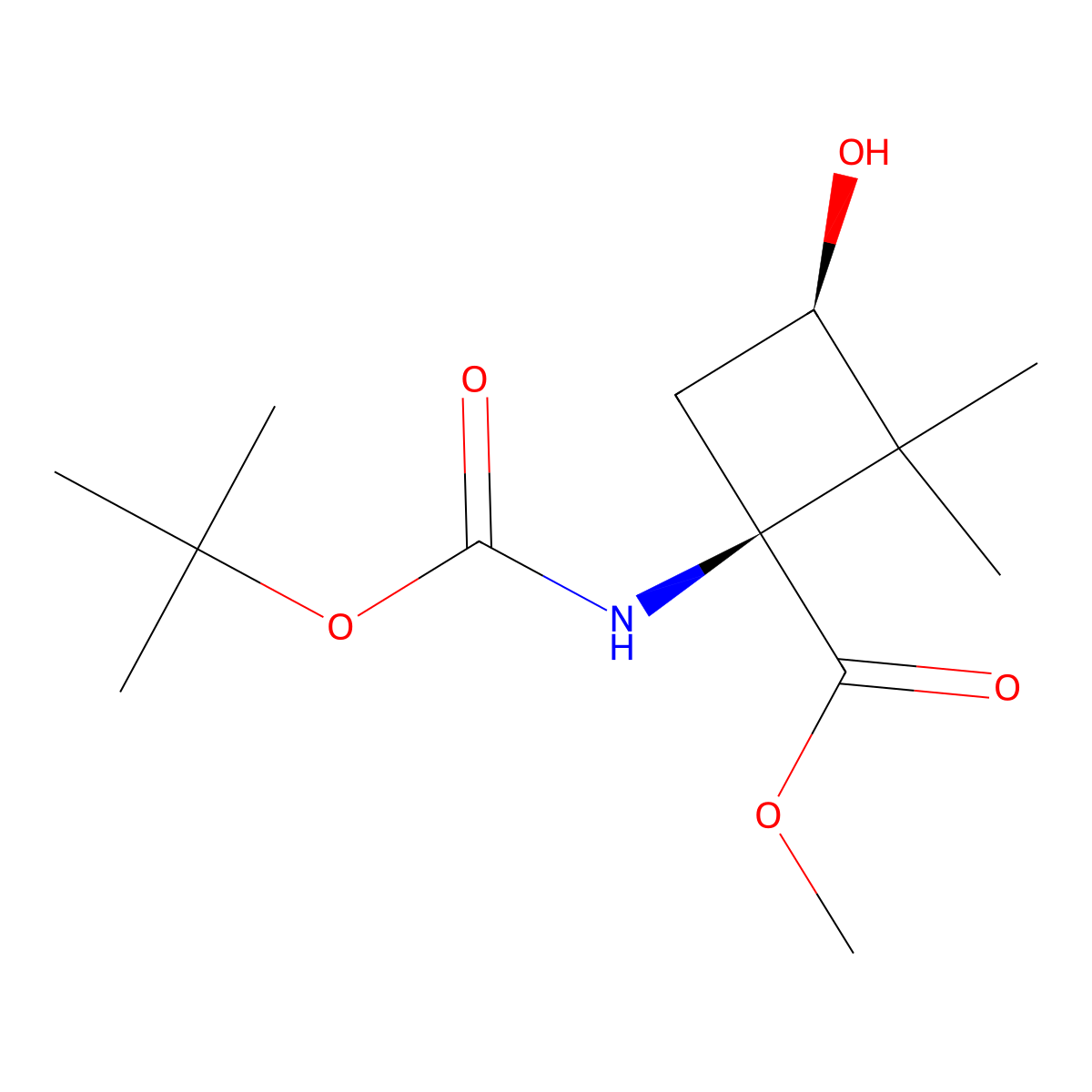rac-methyl (1R,3S)-1-{[(tert-butoxy)carbonyl]amino}-3-hydroxy-2,2-dimethylcyclobutane-1-carboxylate molecular structure, CAS 2413847-73-9
