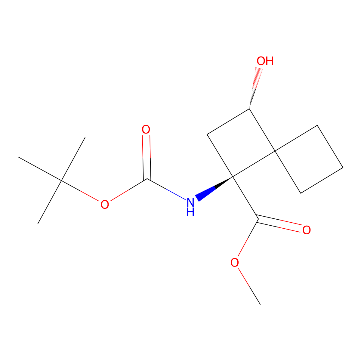 rac-methyl (1R,3R)-1-{[(tert-butoxy)carbonyl]amino}-3-hydroxyspiro[3.3]heptane-1-carboxylate molecular structure, CAS 2413847-94-4