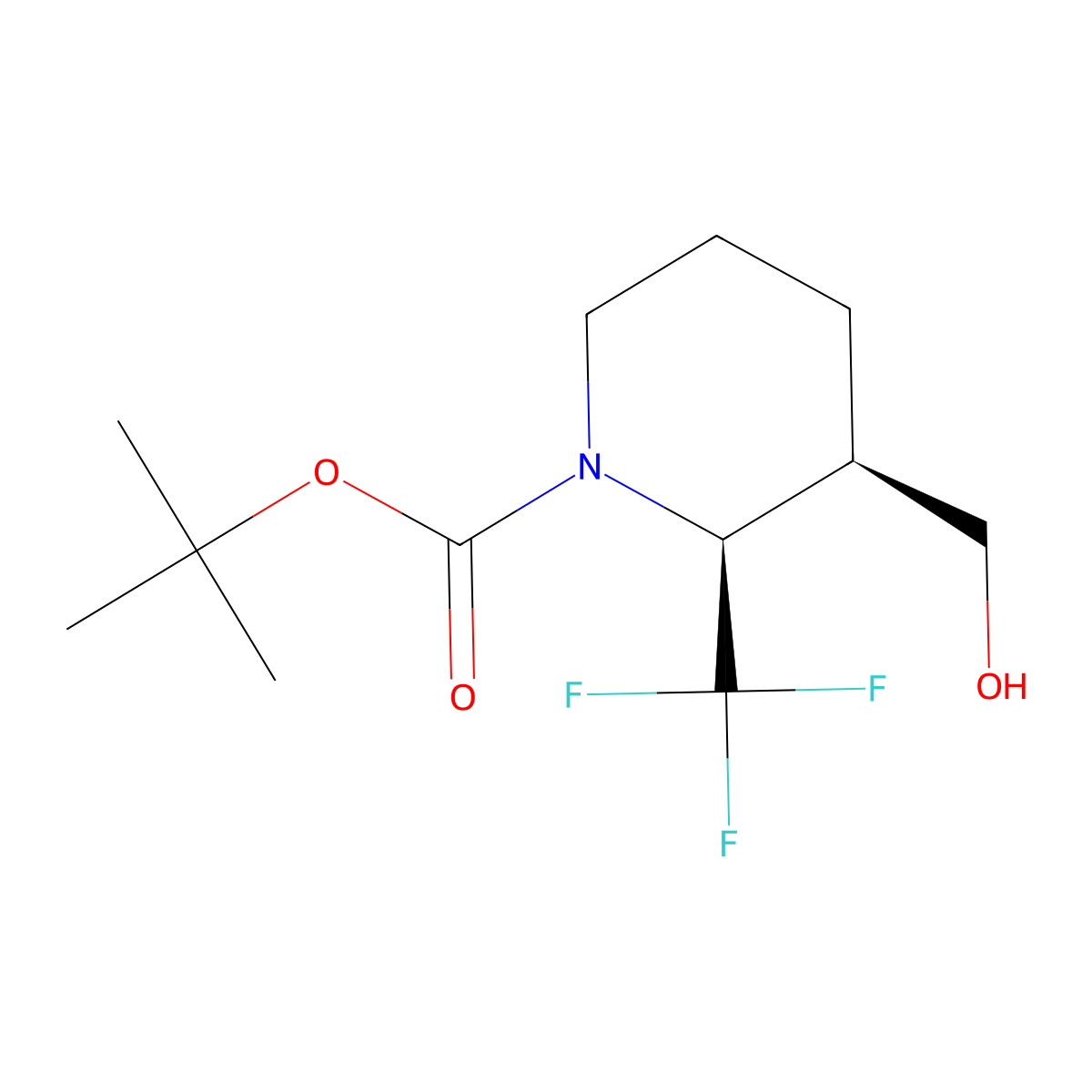 rac-tert-butyl (2R,3S)-3-(hydroxymethyl)-2-(trifluoromethyl)piperidine-1-carboxylate molecular structure, CAS 2413848-32-3