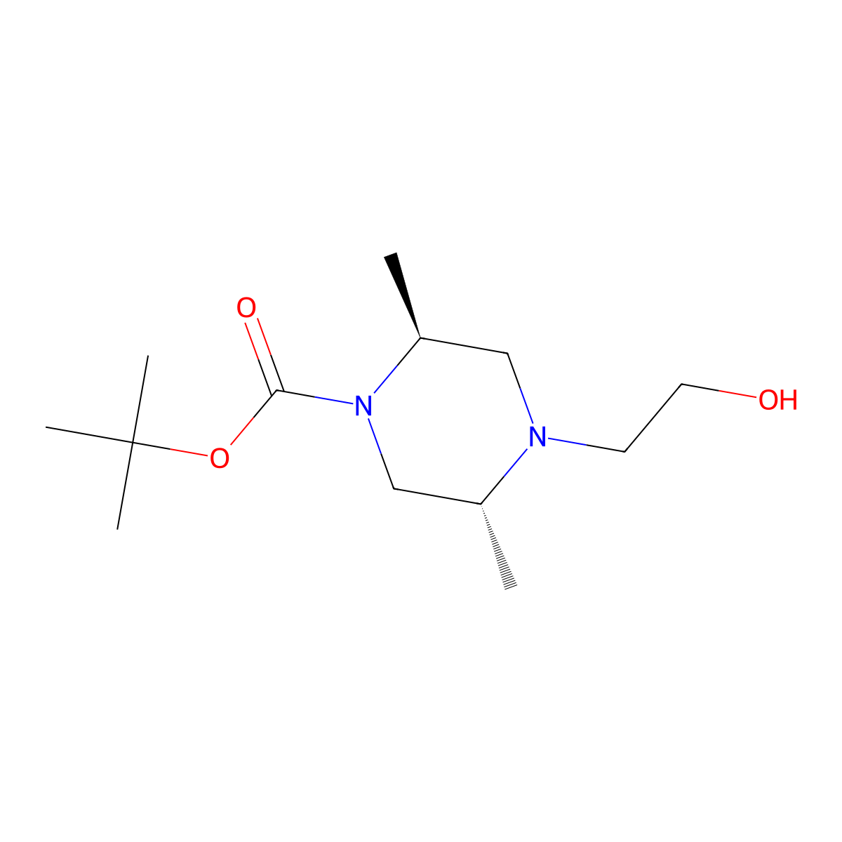 rac-tert-butyl (2R,5S)-4-(2-hydroxyethyl)-2,5-dimethylpiperazine-1-carboxylate molecular structure, CAS 2413848-41-4