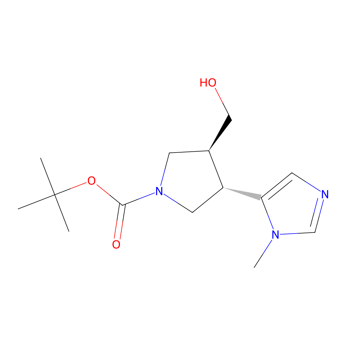 rac-tert-butyl (3R,4R)-3-(hydroxymethyl)-4-(1-methyl-1H-imidazol-5-yl)pyrrolidine-1-carboxylate molecular structure, CAS 2413848-72-1