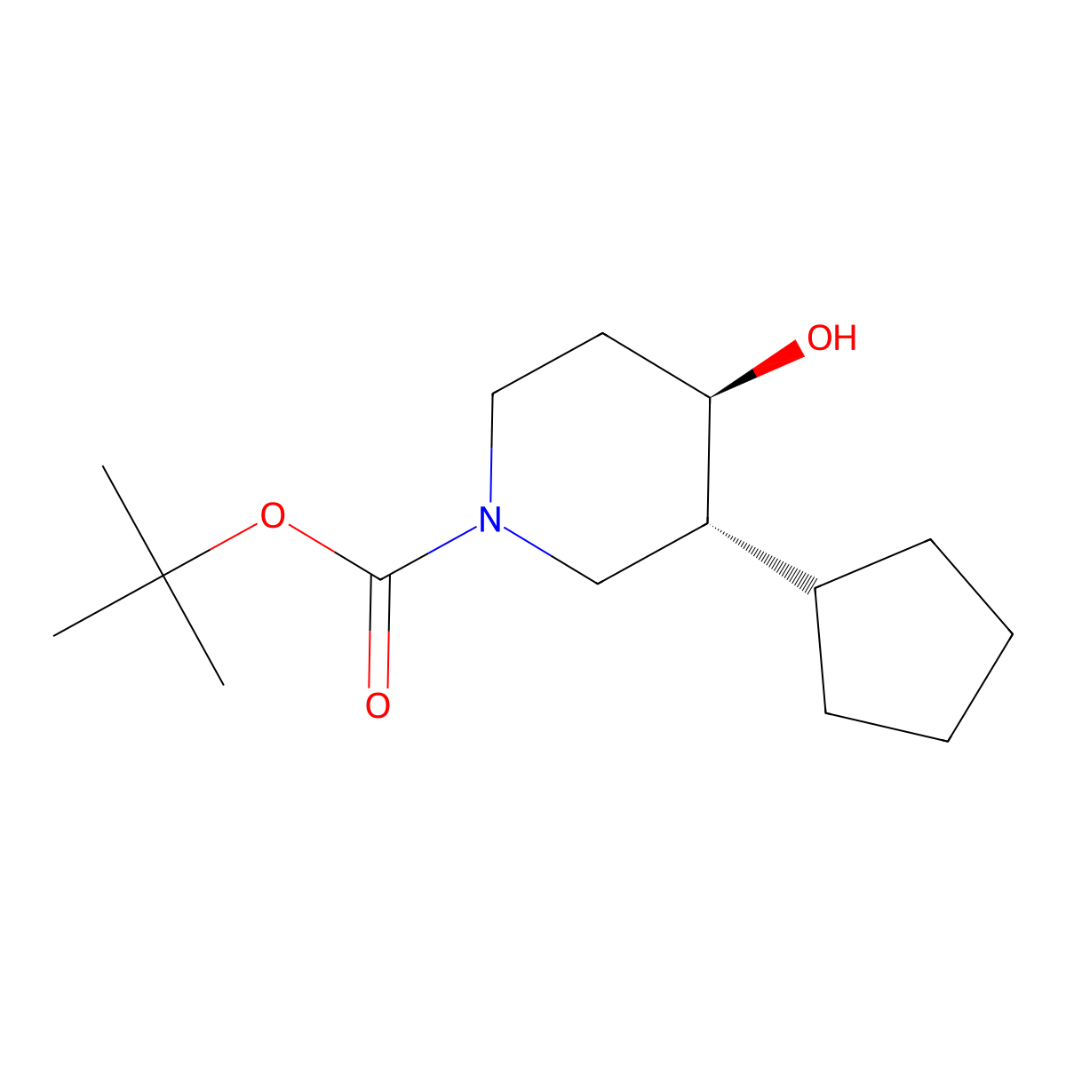 rac-tert-butyl (3R,4R)-3-cyclopentyl-4-hydroxypiperidine-1-carboxylate molecular structure, CAS 2413848-75-4