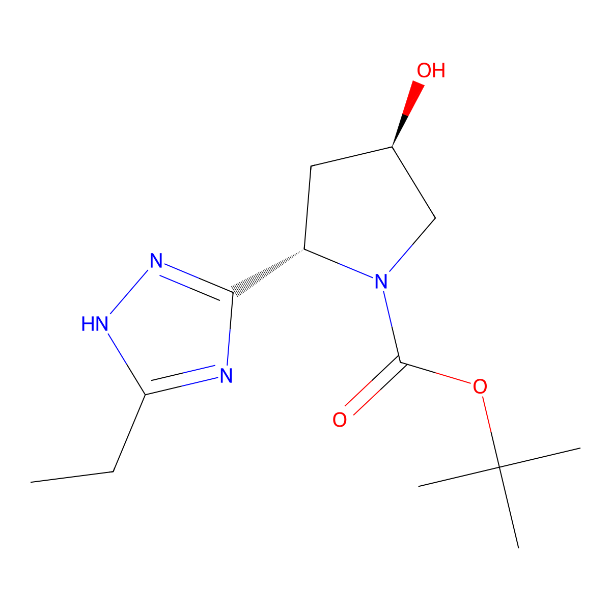 tert-butyl (2S,4R)-2-(5-ethyl-1H-1,2,4-triazol-3-yl)-4-hydroxypyrrolidine-1-carboxylate molecular structure, CAS 2413848-84-5