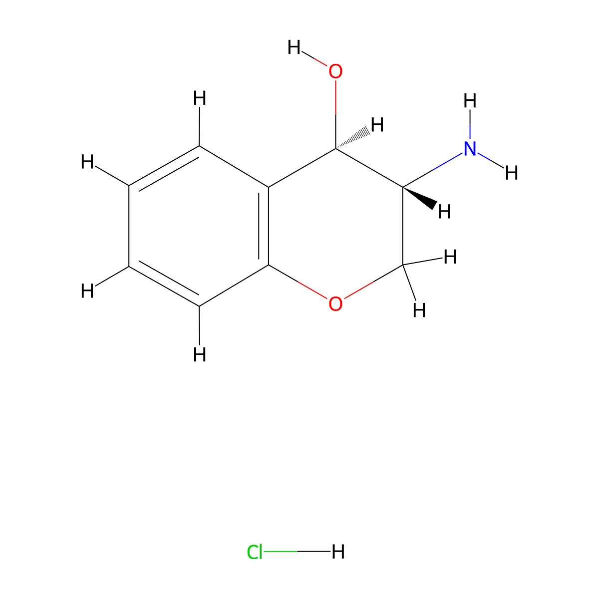 rac-(3R,4R)-3-amino-3,4-dihydro-2H-1-benzopyran-4-ol hydrochloride, trans molecular structure, CAS 2413848-90-3
