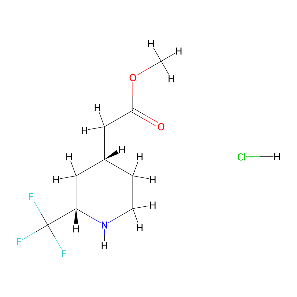 Methyl 2-[(2S,4R)-2-(trifluoromethyl)piperidin-4-yl]acetate;hydrochloride molecular structure, CAS 2413848-95-8