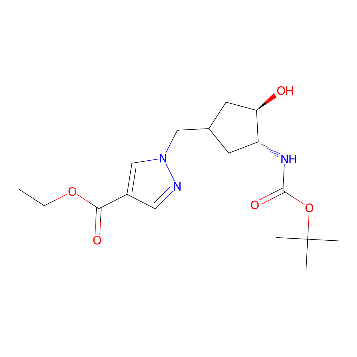 rac-ethyl 1-{[(3R,4R)-3-{[(tert-butoxy)carbonyl]amino}-4-hydroxycyclopentyl]methyl}-1H-pyrazole-4-carboxylate molecular structure, CAS 2413864-28-3