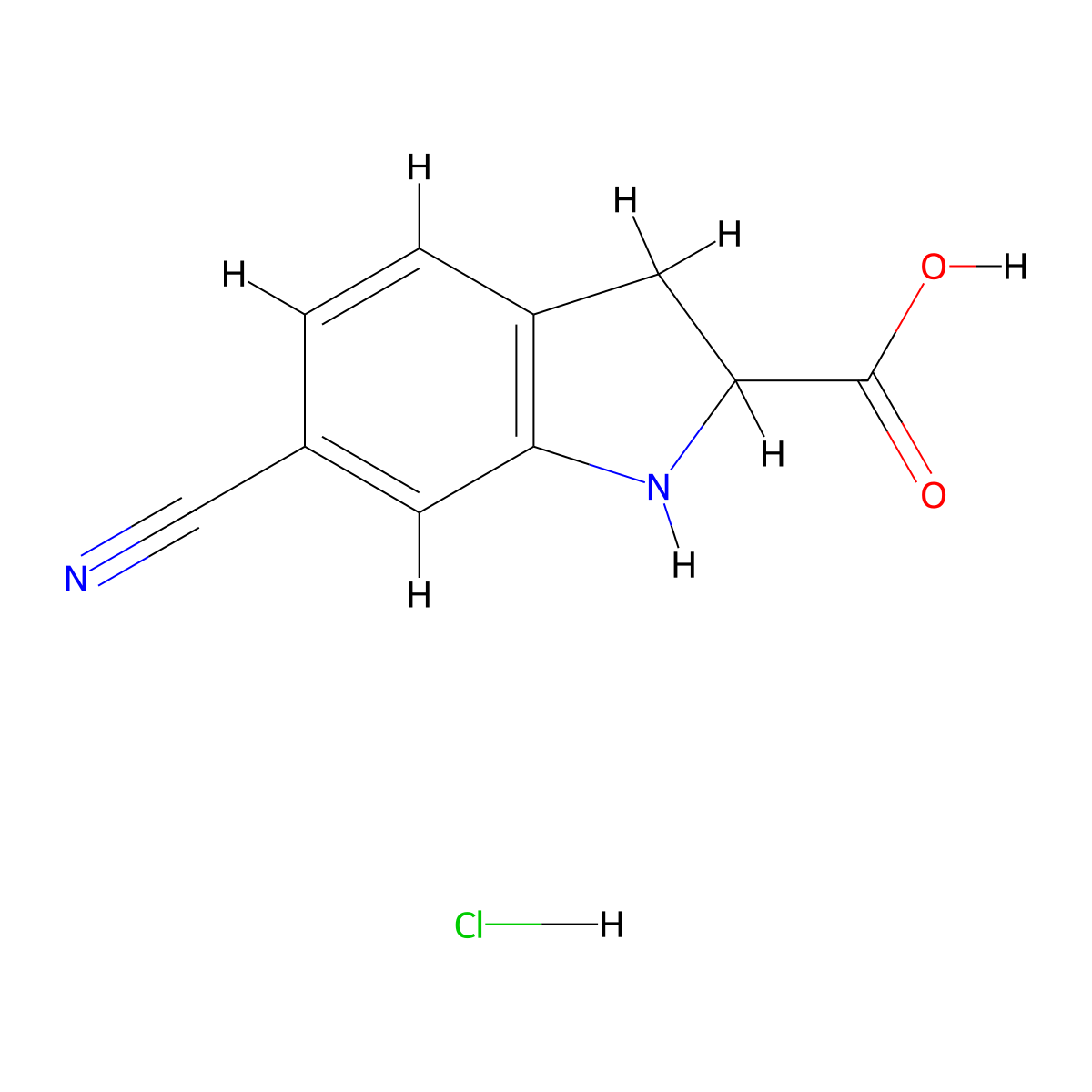 6-Cyano-2,3-dihydro-1H-indole-2-carboxylic acid;hydrochloride molecular structure, CAS 2413866-59-6