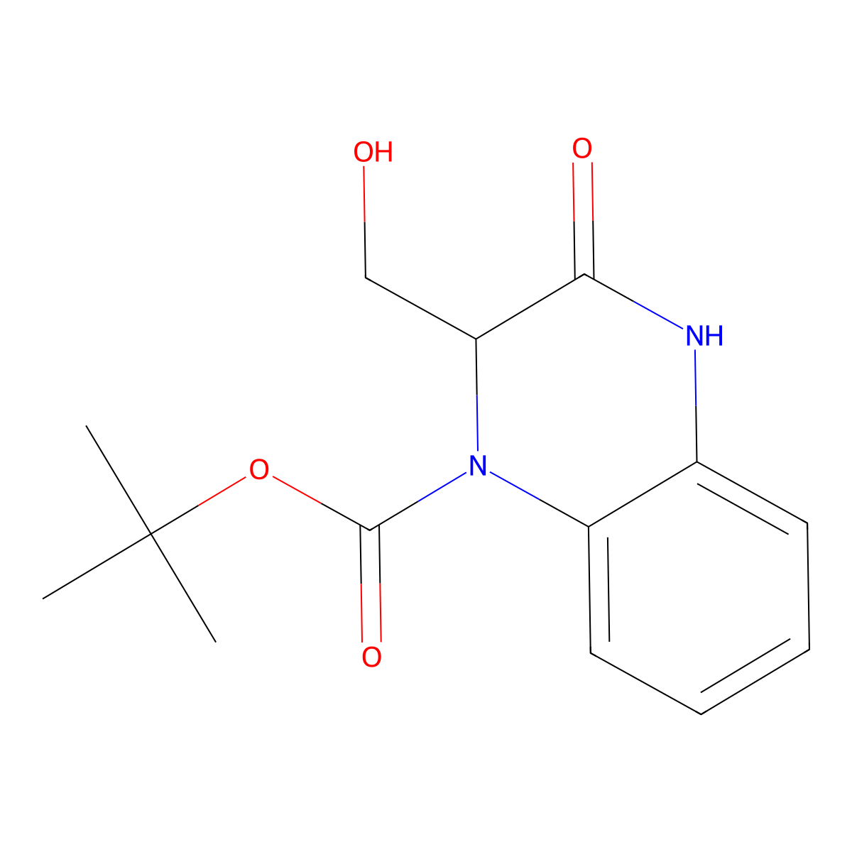 Tert-butyl 2-(hydroxymethyl)-3-oxo-1,2,3,4-tetrahydroquinoxaline-1-carboxylate molecular structure, CAS 2413866-63-2