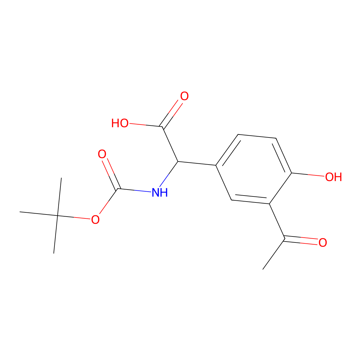 2-(3-Acetyl-4-hydroxyphenyl)-2-{[(tert-butoxy)carbonyl]amino}acetic acid molecular structure, CAS 2413866-65-4