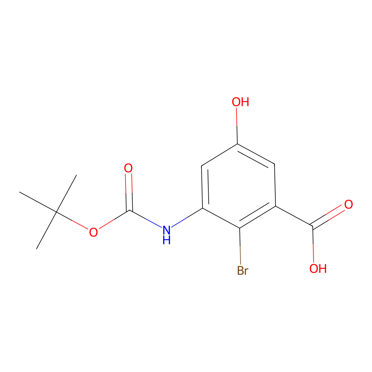 2-Bromo-3-{[(tert-butoxy)carbonyl]amino}-5-hydroxybenzoic acid molecular structure, CAS 2413866-74-5