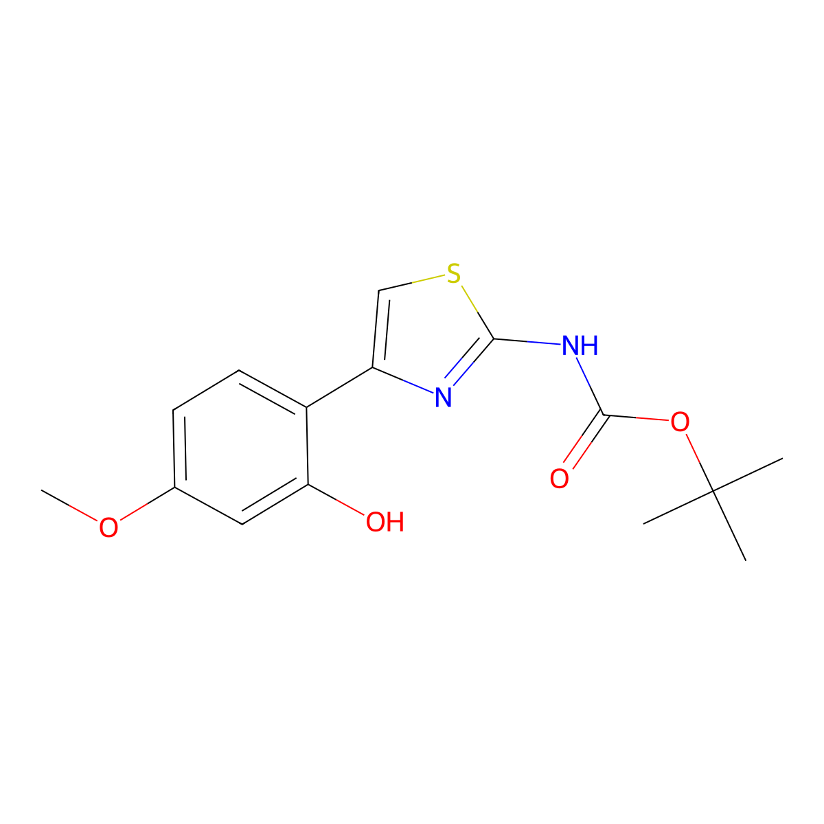 tert-butyl N-[4-(2-hydroxy-4-methoxyphenyl)-1,3-thiazol-2-yl]carbamate molecular structure, CAS 2413866-77-8