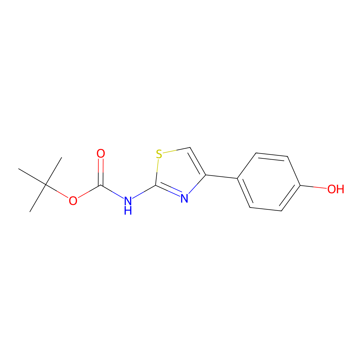 tert-butyl N-[4-(4-hydroxyphenyl)-1,3-thiazol-2-yl]carbamate molecular structure, CAS 2413866-83-6