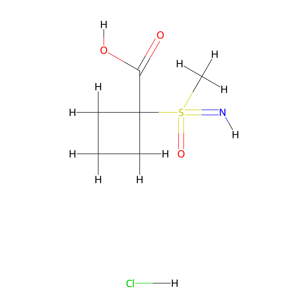 1-[Imino(methyl)oxo-lambda6-sulfanyl]cyclobutane-1-carboxylic acid hydrochloride molecular structure, CAS 2413866-90-5