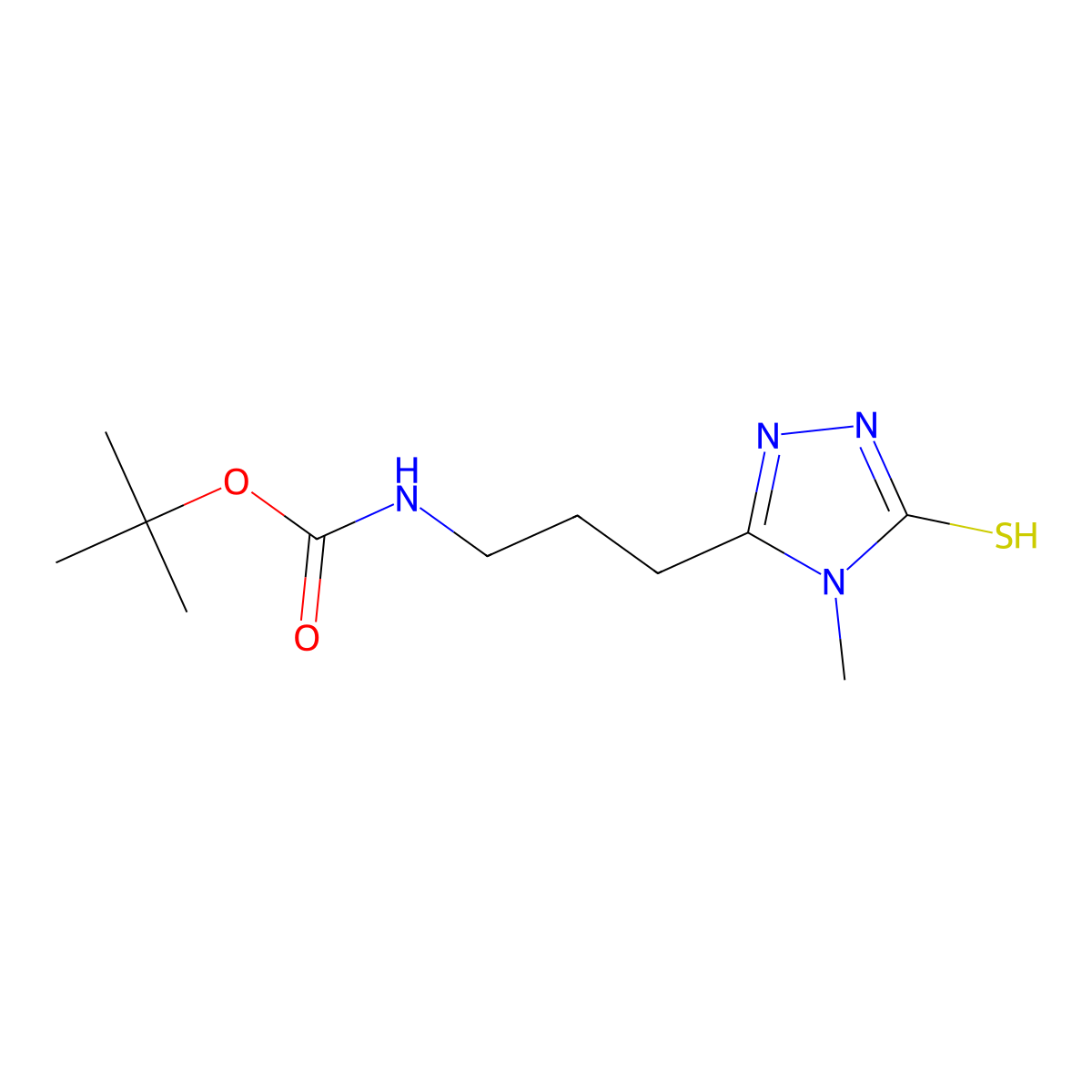 tert-butyl N-[3-(4-methyl-5-sulfanyl-4H-1,2,4-triazol-3-yl)propyl]carbamate molecular structure, CAS 2413866-94-9