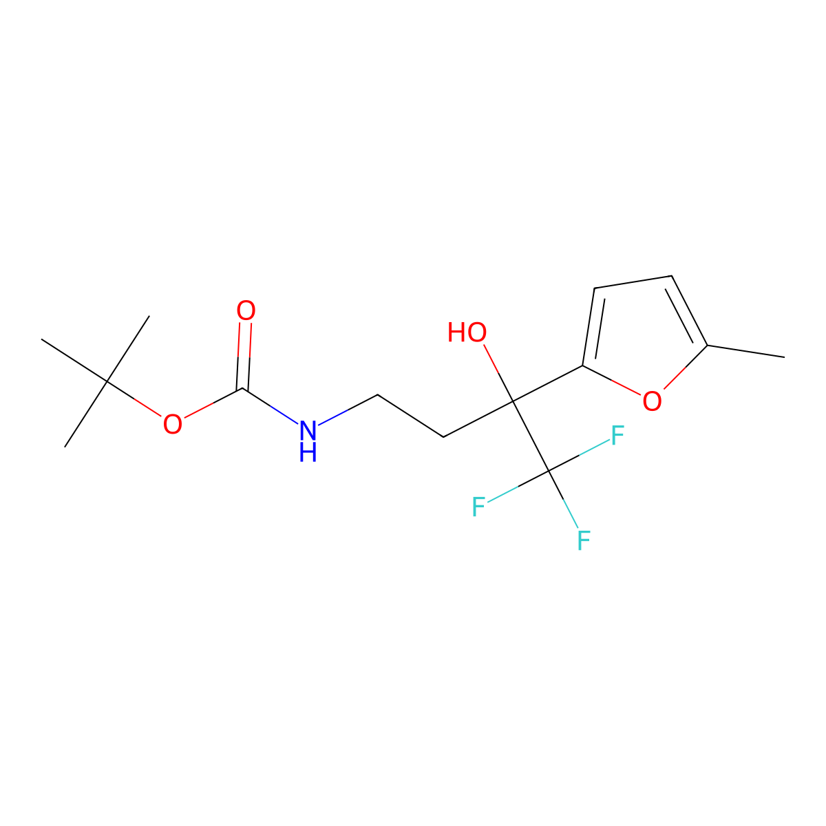 tert-butyl N-[4,4,4-trifluoro-3-hydroxy-3-(5-methylfuran-2-yl)butyl]carbamate molecular structure, CAS 2413867-02-2