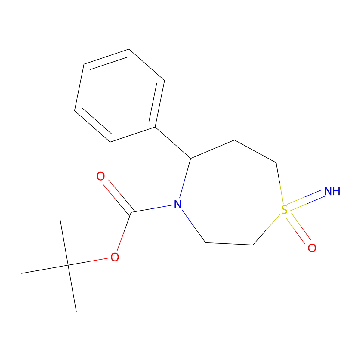 Tert-butyl 1-imino-1-oxo-5-phenyl-1,4-thiazepane-4-carboxylate molecular structure, CAS 2413867-22-6