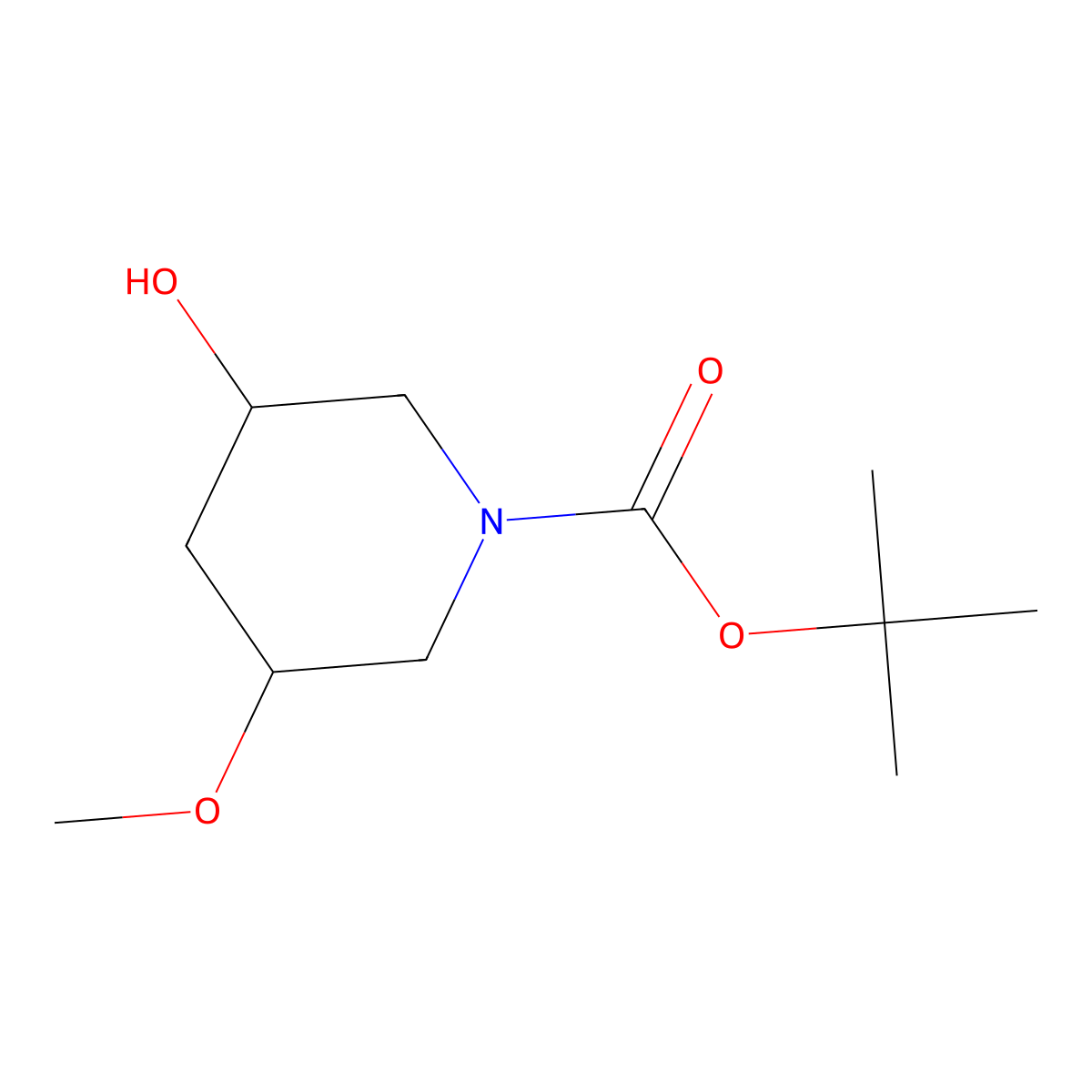 Tert-butyl 3-hydroxy-5-methoxypiperidine-1-carboxylate molecular structure, CAS 2413867-31-7