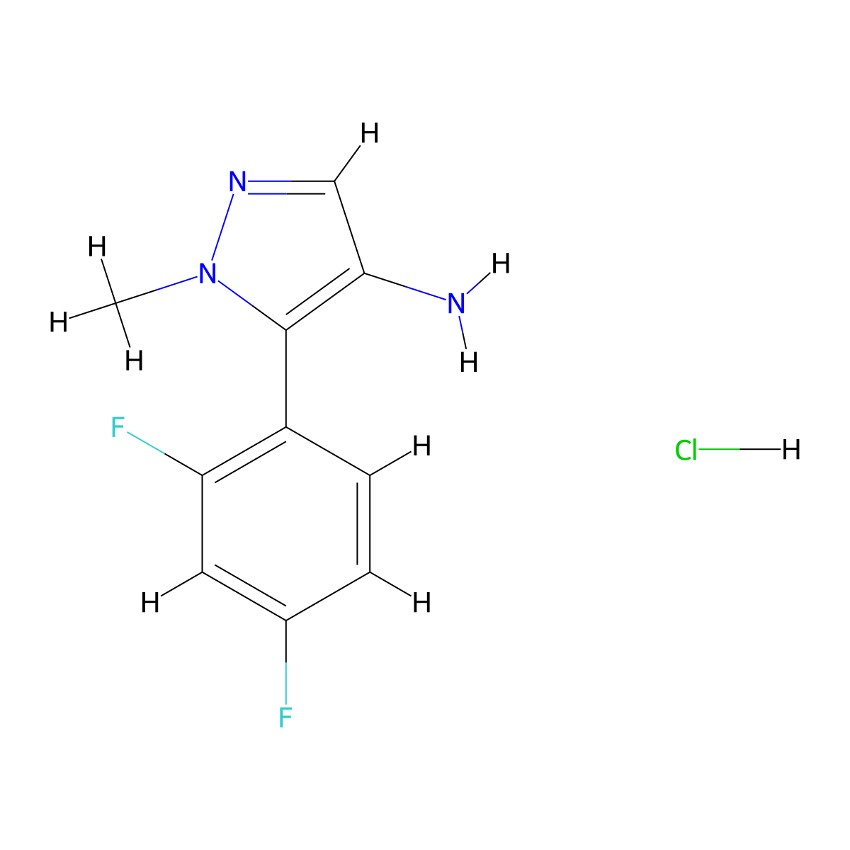 5-(2,4-difluorophenyl)-1-methyl-1H-pyrazol-4-amine hydrochloride molecular structure, CAS 2413867-34-0