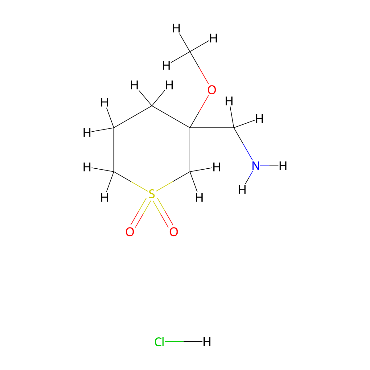 3-(Aminomethyl)-3-methoxy-1lambda6-thiane-1,1-dione hydrochloride molecular structure, CAS 2413867-36-2