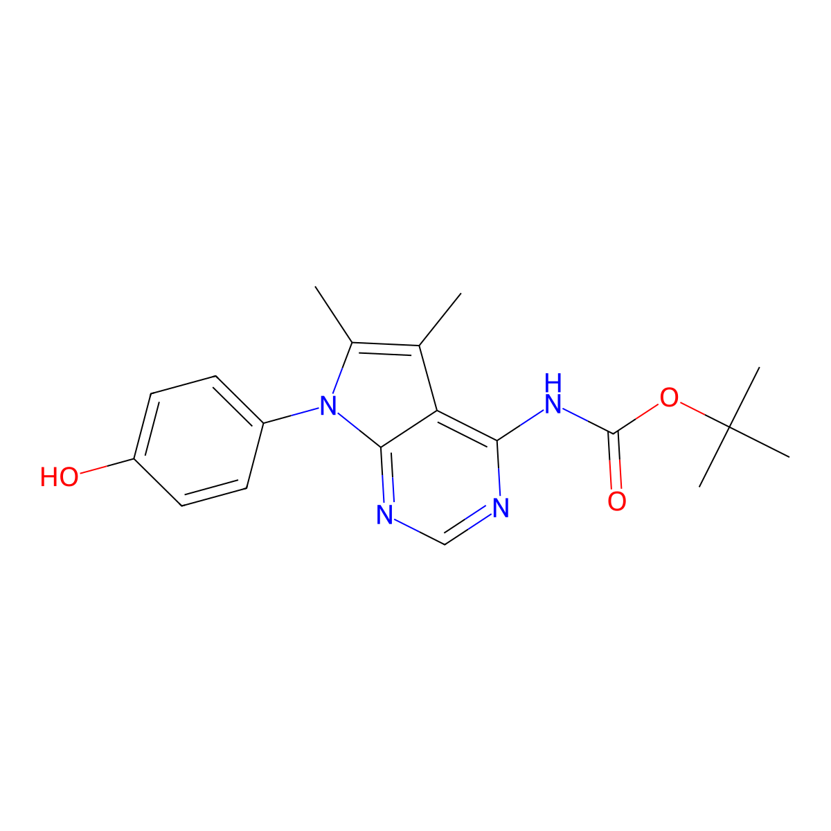 tert-butyl N-[7-(4-hydroxyphenyl)-5,6-dimethyl-7H-pyrrolo[2,3-d]pyrimidin-4-yl]carbamate molecular structure, CAS 2413867-37-3
