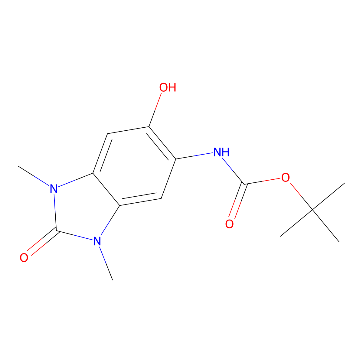 tert-butyl N-(6-hydroxy-1,3-dimethyl-2-oxo-2,3-dihydro-1H-1,3-benzodiazol-5-yl)carbamate molecular structure, CAS 2413867-57-7