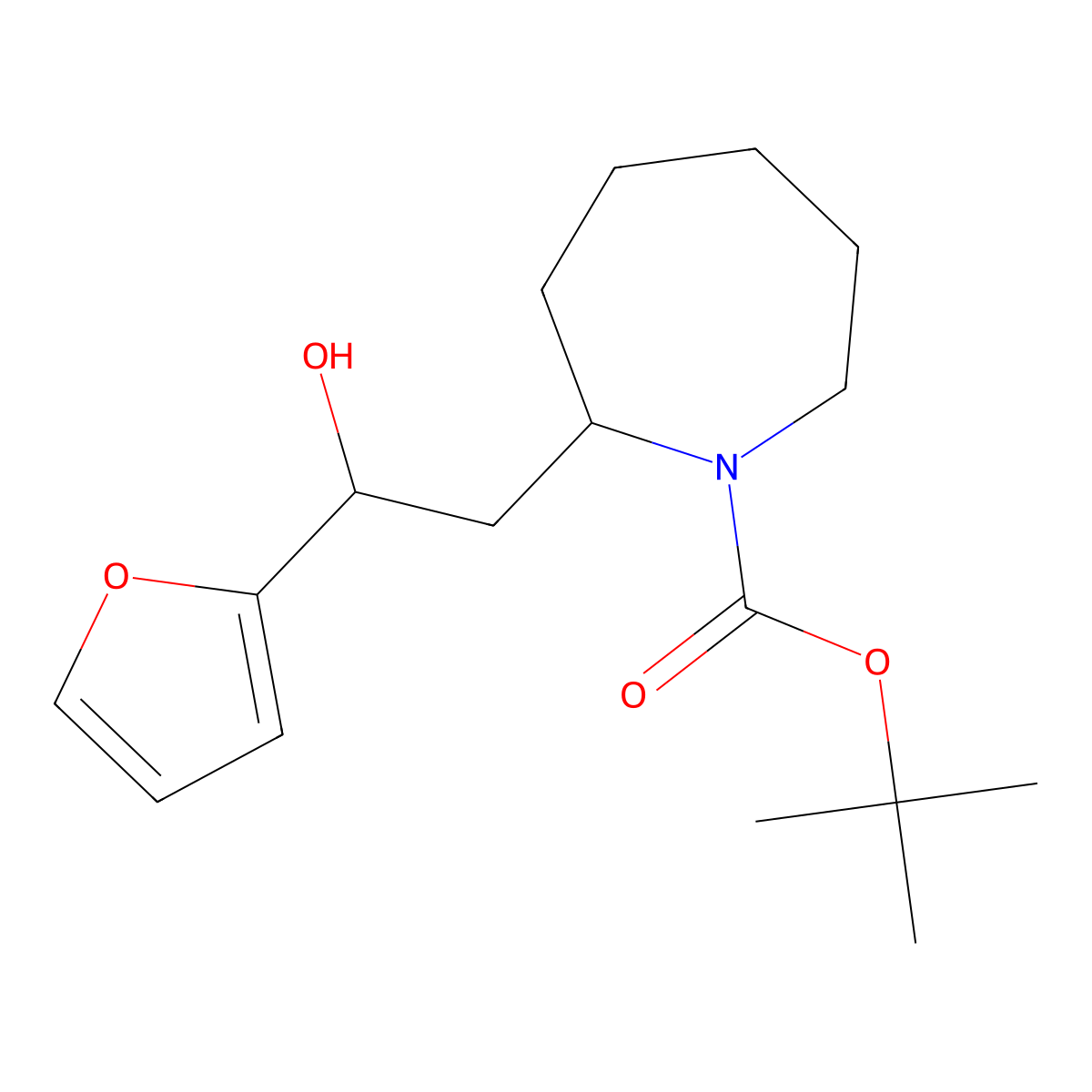 Tert-butyl 2-[2-(furan-2-yl)-2-hydroxyethyl]azepane-1-carboxylate molecular structure, CAS 2413867-65-7