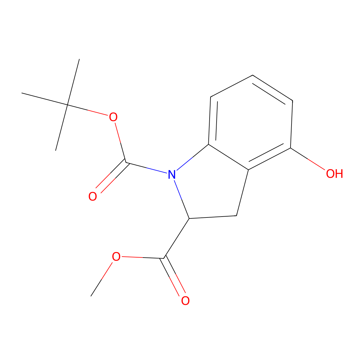 1-tert-butyl 2-methyl 4-hydroxy-2,3-dihydro-1H-indole-1,2-dicarboxylate molecular structure, CAS 2413867-77-1