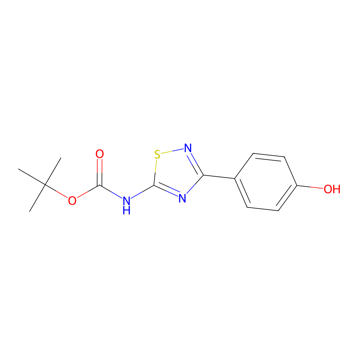 tert-butyl N-[3-(4-hydroxyphenyl)-1,2,4-thiadiazol-5-yl]carbamate molecular structure, CAS 2413867-87-3