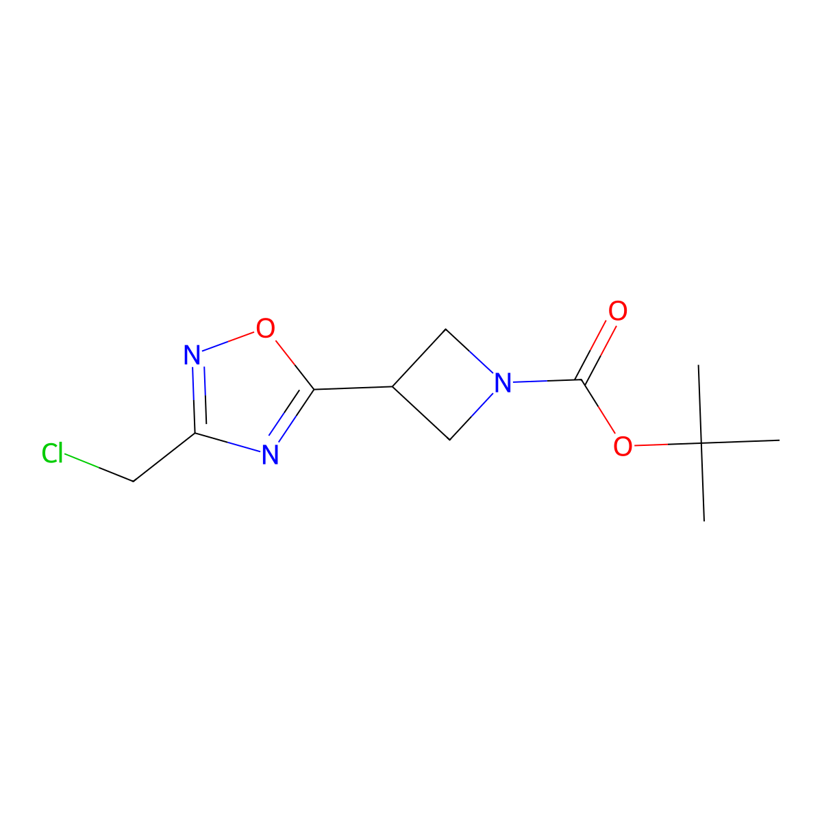 Tert-butyl 3-(3-(chloromethyl)-1,2,4-oxadiazol-5-yl)azetidine-1-carboxylate molecular structure, CAS 2413867-97-5