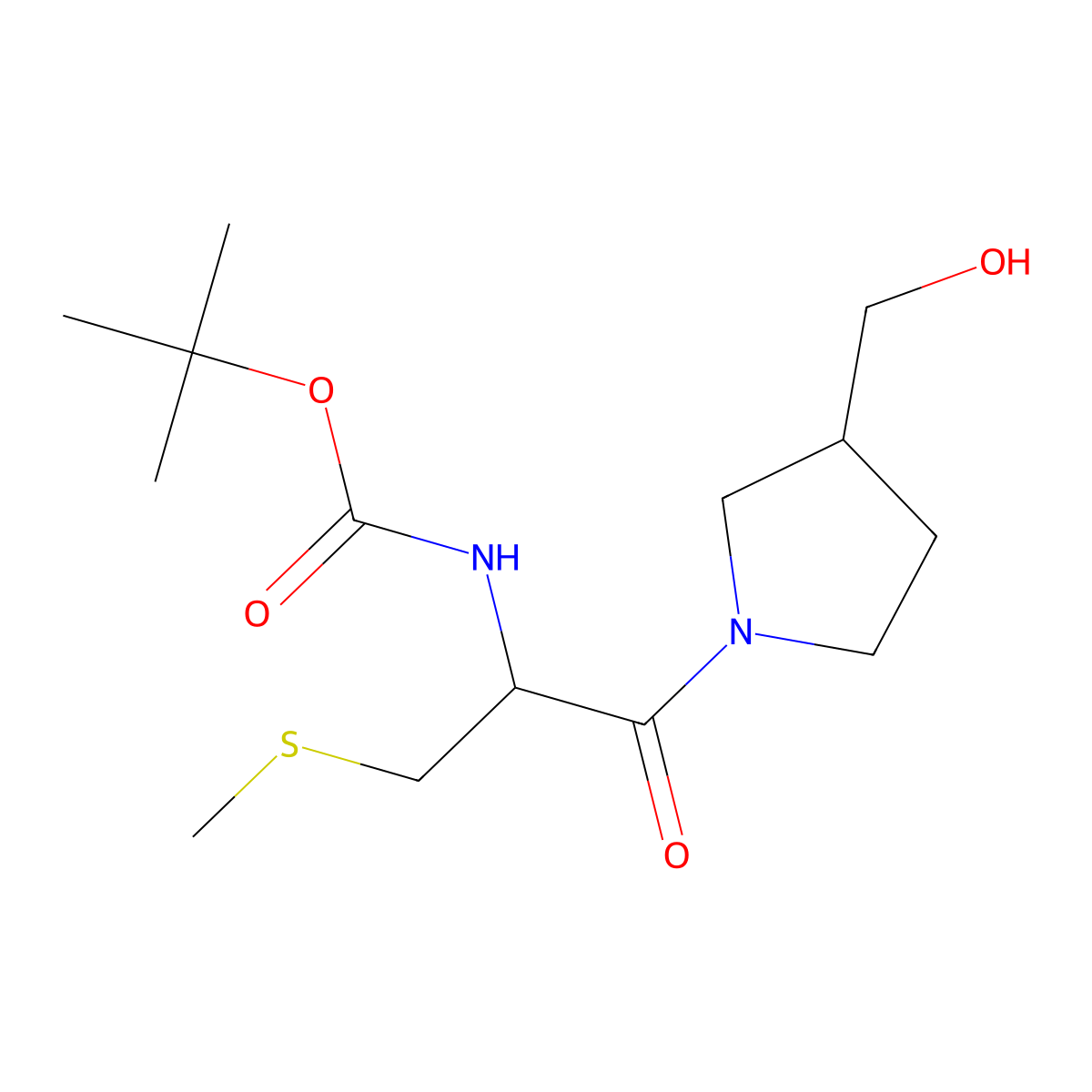 tert-butyl N-{1-[3-(hydroxymethyl)pyrrolidin-1-yl]-3-(methylsulfanyl)-1-oxopropan-2-yl}carbamate molecular structure, CAS 2413868-60-5